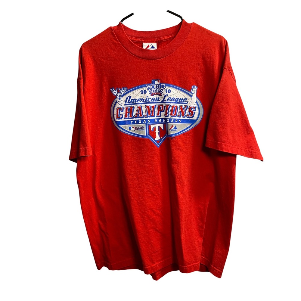 Majestic Texas Rangers 2010 World Series AL Champions Red T-Shirt Mens XL MLB